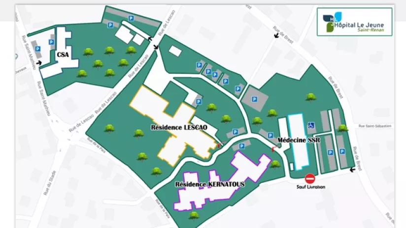 Plan et accès Centre Hospitalier Le Jeune - Saint Renan